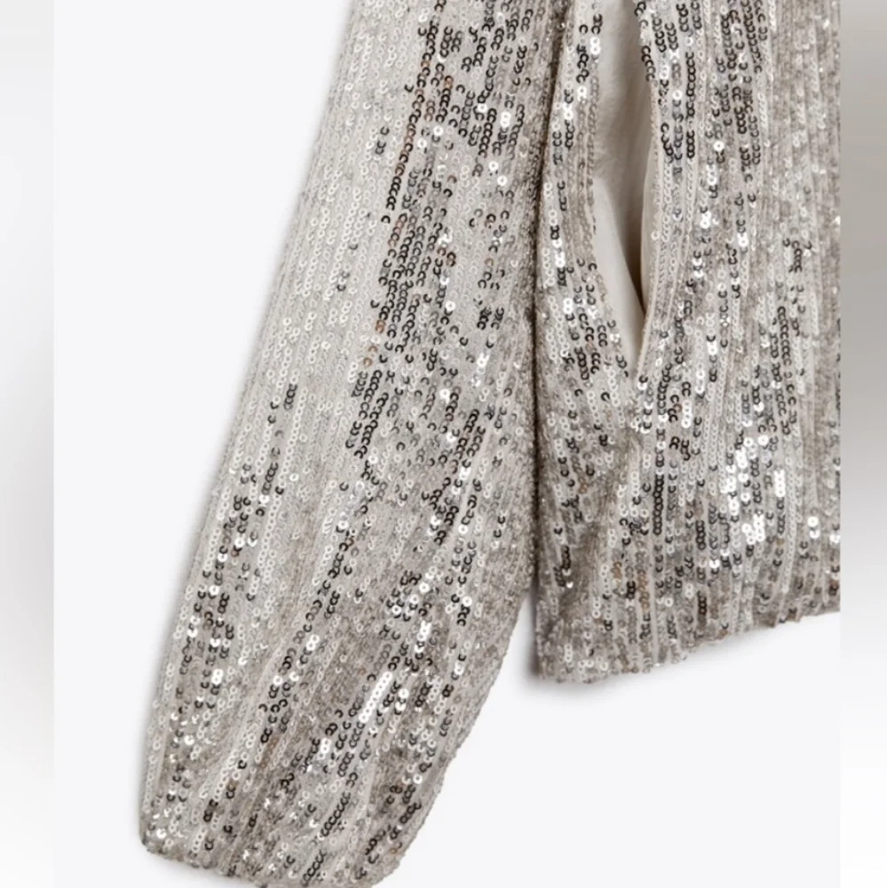 Zara Sequin Zip-Up Jacket in Cream